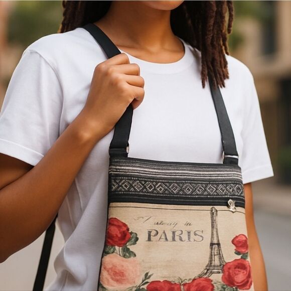 Stylish Eiffel Tower Print Mini  Canvas Crossbody Messenger Bag - Picture 8 of 11